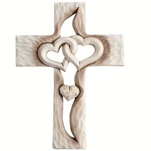 Wooden Carved Heart Cross Wall Decor